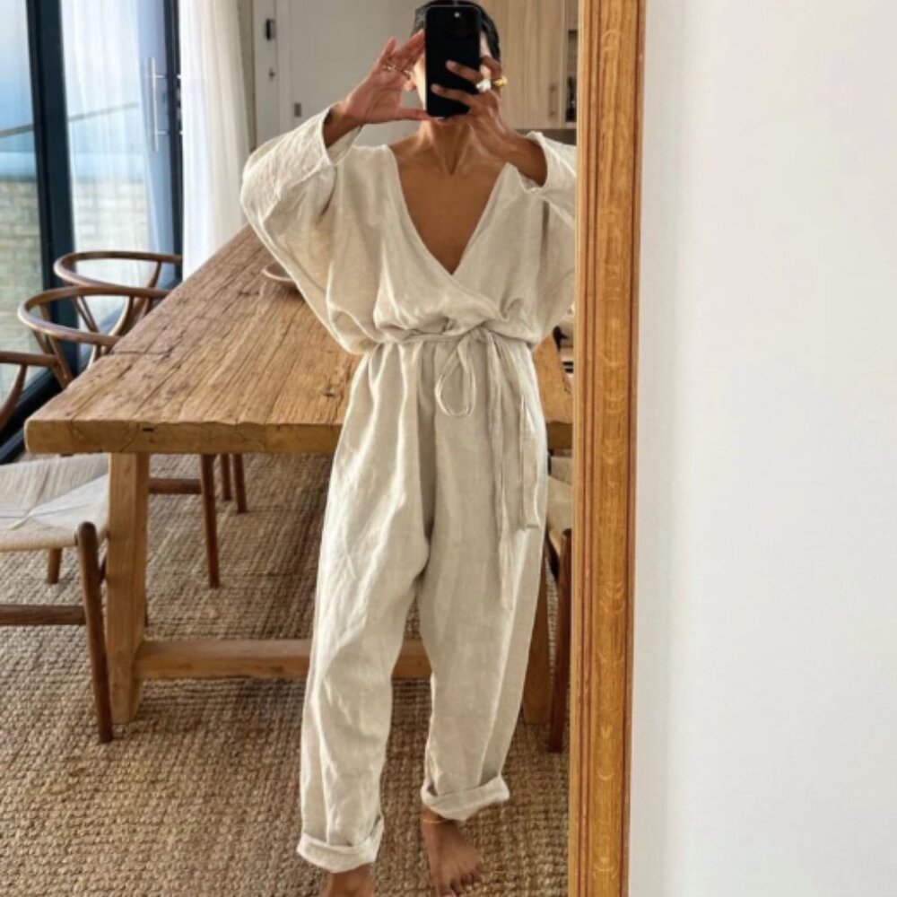 Avy & Co Natural 100% Pure Linen Jumpsuit One Size